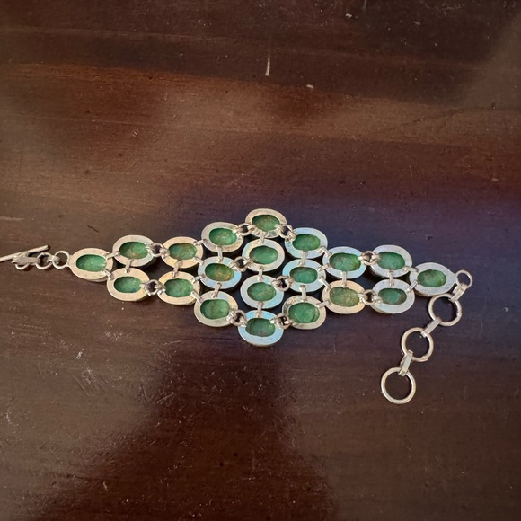 Unique Green Gemstone 925 Sterling Silver stamped Bracelet 8” - Picture 5 of 7